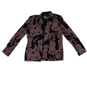 Vintage ALEX EVENINGS Black Red Paisley Sparkle Glitter Blazer Jacket Women Sz L